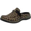Produktbild: Clog RIEKER, Damen, Gr. 37, schwarz (leo, schwarz), Lederimitat, animal-print, Basic, Schuhe Clog, Hausschuh, Casual-Clog, Sabot, Schlupfschuh mit weicher Innensohle