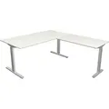 Produktbild: Kerkmann Schreibtisch Form 2 160x80x70-82 cm m. Anbautisch 100x60 cmT-Fuß Alusilber weiss - Weiß/Grau