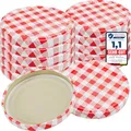 Produktbild: WELLGRO 100x Einmachdeckel TO 82 rot kariert - Ersatzdeckel für Einmachgläser, Schraubdeckel, Twist-Off-Deckel aus Metall
