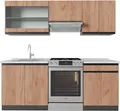 Produktbild: Küchenzeile Vicco R-Line Goldkraft Eiche/Anthrazit 200 cm  J-Shape, AP Marmor, Model 43184