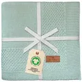 Produktbild: Babydecke DIKOS® Kuscheldecke Bordüre *100%* Bio Baumwolle, Geschenk zur Geburt, DIKOS, Strickdecke 75×100, Baby Erstausstattung Neugeborene, Babygeschenk blau