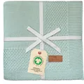 Produktbild: DIKOS® Babydecke mit Bordüre (Mint) – gestrickt aus weicher 100% Bio-Baumwolle (GOTS & Oeko-TEX 100) – atmungsaktive Kuscheldecke für Neugeborene Jungen & Mädchen – schönes Geschenk zur Geburt