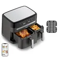 Produktbild: Tefal EY905B10, Easy Fry & Grill Dual XXL, 8,3 L, Edelstahl, Doppelschubladen, Kombi-Luftfritteuse und Grill, komplettes Familienessen, Energieeinsparung, 8 automatische Kochprogramme, endlose Rezepte