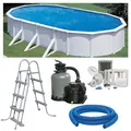 Produktbild: Planet Pool Premium Ovalpool-Set 7,30 x 3,75 x 1,20 m, frei aufstellbar, feuerverzinkte Stahlwand, UV-stabilisierte Innenhülle, Skimmer, Sandfilter mit 6 m³/h und 6-Wege-Ventil, Sicherheitsleiter