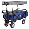 Produktbild: WOLTU Bollerwagen faltbar, Handwagen Gartenwagen mit Dach, Rollen, Bremse, Strandwagen mit Sonnenschutz, für Garten Camping Kinder, 80 kg belastbar, Blau