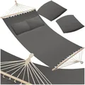 Produktbild: tectake® Doppel Hängematte Outdoor, XXL Stoff Schaukeltuch, Sonnenliege 2 Personen inkl. Kissen, Schaukel Outdoor mit Liege Fläche ca. 230x145cm, bis 240kg belastbar, Hängeschaukel - dunkelgrau