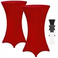 Produktbild: DETEX® Stehtisch Hussen Ø 60-65cm Rot 2er Set Rund 30°C Waschbar Verstärkte Standfüße Knitter- & Bügelfrei Stretch Stehtischhusse Weihnachten Deko