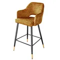 Produktbild: Riess Ambiente Eleganter Barhocker Paris senfgelb Samt mit Ziersteppung und goldene Fußkappen Fußkappen Hocker Hausbar Sitzhocker