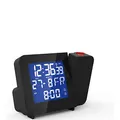 Produktbild: Miraval Funk-Projektionswecker Blaues LCD Display Funkuhr Funkwecker Datumsanzeige Raumtemperatur Batterie Netzbetrieb Digital Reisewecker (Schwarz)