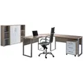 Produktbild: Mid.you Büro Office Edition - Büro Set 2, Sonoma Eiche, Weiß Hochglanz, Holzwerkstoff, 2,4 Fächer, 3 Schubladen, Made in Germany, erweiterbar, in verschiedenen Holz-Dekoren erhältlich, Schreibtisch seitenverkehrt montierbar, abschließbar, Arbeitszimmer, Büromöbelsets & -serien, Büromöbel-Sets