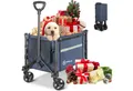 Produktbild: HOMECALL Bollerwagen Faltbar Handwagen Transportwagen klappbar Einkaufstrolley (Erweiterbare Kapazität mit zwei Aufbewahrungstaschen, bis 100KG, 120L, Campingwagen mit Reflektorstreifen), Strandwagen Für Einkaufen, Camping, Garten, Dogs