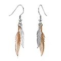 Produktbild: Feder Ohrhänger Damen Rosegold Silber Ohrringe bicolor hängend 925 Silber in Box