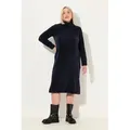 Produktbild: Ulla Popken Midikleid Chenille-Kleid Strukturstrick Rollkragen Langarm schwarz 58/60