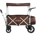 Produktbild: FUXTEC Luxus Bollerwagen Braun CTL-900 - mit Dach | bis 75Kg | Klappbar | 15Kg | Hecktasche | 5-Punkt-Gurt | Innenraumverlängerung | 130x67x116cm ... - Braun