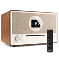 Produktbild: Audizio Lucca Stereo DAB Radio mit CD-Player, Internetradio WLAN, Bluetooth & MP3-Player, kristallklarer Sound, stilvolles Retro Design im Holzgehäuse, Radiospeicher, Display, Fernbedienung - Beige