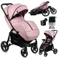 Produktbild: MoMi MIYA EVA – Ultrakompakter Kompaktbuggy mit Einhand-Faltung, XL-EVA-Rädern, verstellbar, inkl. Zubehör & Sonnenverdeck – Rosa - Rosa