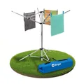 Produktbild: BERGER Super Pop Up Wäschespinne & Sat-Stativ | wetterfest & leicht | Wäscheschirm Wäscheständer mit Standfuß inkl. Packsack & Erdnägeln | für Camping & Balkon (Silber)