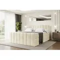 Produktbild: ALTDECOR Boxspringbett mit Fußteil, 2 Matratzen und Topper - 180x200 cm - OTTA-Z KING - Beige Samt - Polsterbett mit, H3- und H4- Matratzen, Bettk... - Beige