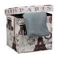 Produktbild: Relaxdays Faltbarer Sitzhocker 38 cm stabiler Sitzwürfel mit trendigen Motiven als praktische Fußablage als Sitzwürfel mit bedrucktem Kunstleder als Aufbewahrungsbox mit Stauraum und Deckel, Paris