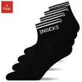 Produktbild: SNOCKS Sneakersocken kurze Socken für Herren & Damen mit Streifen (4-Paar) mit Rippbund, verstärkte Sohle, halbhoch, aus Bio-Baumwolle schwarz 35-38