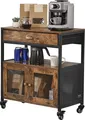 Produktbild: VEVOR Kaffeebarschrank 61 x 36 x 70,5 cm Kaffeebarschrank im Landhausstil mit 4-stufigem Stauraum, beweglicher Kaffeebartisch mit Rollen &Netztür, Sideboard-Buffetschrank für Küche Eingangsbereich