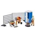 Produktbild: Bruder 62008 bworld Baustellenset mit Bauarbeiter Betonmischer WC Bauzaun