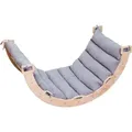 Produktbild: Buxibo Kletterbrücke/Kletterbogen aus Holz inklusive Kissen – Montessori-Klettergerüst – Naturholz – Kinderspielzeug – 97 x 47 x 52 cm - Grau