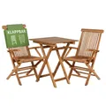 Produktbild: MR. DEKO Gartenmöbel-Set Sessel Andover Tisch Porton | Massives Holz Gartenmöbel 2 Personen | Wetterfeste Balkonmöbel Sitzgruppe Braun | Terrassenmöbel Outdoor Möbel Holzgarnitur Zusammenklappbar