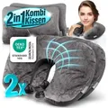 Produktbild: Reisekissen - 2in1 Memory Foam Nackenkissen Stützkissen,Nackenhörnchen, 37x27 cm - Travel Pillow für Flugzeug, Camping, Reise - Ergonomisches Ko... - Grau