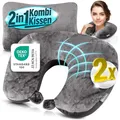 Produktbild: Heimwert Reisekissen - 2in1 Nackenkissen Stützkissen,Nackenhörnchen, 37x27 cm - Travel Pillow für Flugzeug, Camping, Reise - Ergonomisches Kopfkissen mit Microperlen (Grau 2er Set)