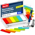 Produktbild: GAUDER Magnetetiketten beschreibbar - Wiederverwendbare Magnetschilder zum Beschriften für Whiteboard, Tafel, Kanban-Board und Kühlschrank - Magnetkarten mit Marker (30 Stück - 75 x 25 mm)