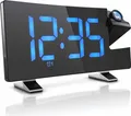 Produktbild: Bearware Digitaler Wecker, Projektionswecker, Wecker mit Projektion, Dimmer, 15 FM Radiospeicher, große blaue Ziffern, Snooze 5-60 min. Projektions Radio Wecker digital, 7 Tasten, 2 Weckalarme, USB Kabel