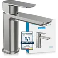 Produktbild: Bächlein Badarmatur Mizarela in klassischem Design, Einhebelmischer mit langlebiger Keramikkartusche und Montage-Set, Bad Wasserhahn Edelstahl geb...