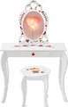 Produktbild: GOPLUS 2 in 1 Kinder Schminktisch aus Holz, Schreibtisch mit Schublade & abnehmbarem Spiegel, Kosmetiktisch mit Kippsicherung & rutschfesten Füßen