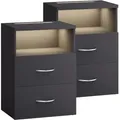 Produktbild: Nachttisch Touch mit led Beleuchtung 40x28x55cm Dimmbar Holz 2 Schubladen Boxspringbett Schlafzimmer Wohnzimmer Beistelltisch Nachtschrank 2er Set