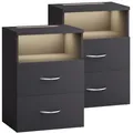 Produktbild: Casaria® Nachttisch 2er Set Touch LED Beleuchtung 40x28x55cm Holz 2 Schubladen Boxspringbett Schlafzimmer Wohnzimmer Beistelltisch Nachtschrank Anthrazit