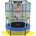 Produktbild: KINETIC SPORTS Kinder Trampolin JUMPER 140 cm - Gummiseil Federung, Sicherheitsnetz mit Reißverschluss - Indoor Kindertrampolin Spielzeug - Blau