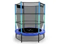 Produktbild: KINETIC SPORTS Kinder Trampolin JUMPER 140 cm - Inklusive Gummiseil Federung, Sicherheitsnetz mit Reißverschluss, Rahmenpolster, Schutz Bodennetz - Indoor Kindertrampolin Spielzeug Blau