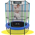 Produktbild: KINETIC SPORTS Kinder Trampolin Jumper 140 cm - Inklusive Gummiseil Federung, Sicherheitsnetz mit Reißverschluss, Rahmenpolster, Schutz Bodennetz - Indoor Kindertrampolin Spielzeug