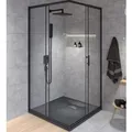 Produktbild: BADLAND Komplettes Set - Duschkabine HELA Schwarz/Chrom + Duschwanne VIDAR 80-90x80-90 193cm - Quadratisch Duschabtrennung Transparent Nano Glas 6 mm, Duschtasse Schwarz/Weiß Steinoptik SMC mit Ablauf