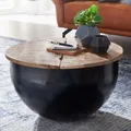 Produktbild: FineBuy Couchtisch Mango Massivholz Metall 60x34x60 cm Industrial Style Rund Wohnzimmertisch mit Stauraum Moderner Loungetisch Sofatisch Schwarz