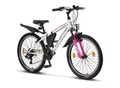 Produktbild: Licorne Bike Guide Premium Mountainbike in 20, 24 und 26 Zoll - Fahrrad für Mädchen, Jungen, Herren und Damen - Shimano 21 Gang-Schaltung, Kinderfahrrad, Kinder Farbe:Weiß/Rosa;Zoll:24