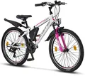 Produktbild: Licorne Bike Guide Premium Mountainbike in 20, 24, 26, 27.5 und 29 Zoll Fahrrad für Mädchen Jungen Herren und Damen (24 Zoll, Weiß/Rosa)