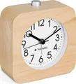 Produktbild: Navaris Analog Holz Wecker mit Snooze - Retro Uhr Viereck Design mit weißem Ziffernblatt Alarm - Leise Tischuhr ohne Ticken - Holzwecker Hellbraun
