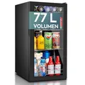 Produktbild: Heinrich´s Getränkekühlschrank, Mini Kühlschrank mit Glastür kompakt und leise: 40dB, LED-Innenraumbeleuchtung, perfekt geeignet für Büro Camping Garten,5 bis18°C, (74Liter/3Ablagen/40db)