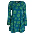 Produktbild: Vishes Tunikakleid Langarm Damen Blumen-Tunika Shirt-Kleid Glockenärmel Baumwolle Hippie, Boho, Goa Style blau 36-38
