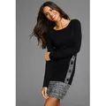 Produktbild: Strickkleid LAURA SCOTT, Damen, Gr. 46, N-Gr, schwarz, Feinstrick, Obermaterial: 50% Viskose, 30% Polyacryl, 20% Polyamid, meliert, unifarben, figurbetont mini, Rundhals, Kleider Strickkleid, mit modischer Zierknopfleiste, Topseller