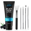 Produktbild: Mitesser-Entfernungsmaske, Peel-Off-Maske, Bambuskohle-Schwarzmaske zum Entfernen von Mitessern, Nasenmaske, Hautreinigung zum Entfernen von Akne-Mitessern, Mitesser-Entfernungsset und Maskenbürste