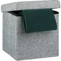 Produktbild: Faltbarer Sitzhocker, Sitzcube Als Fußablage, Sitzwürfel Aus Leinen, Deckel Zum Abnehmen, 38x38x38 Cm, Grau - Relaxdays