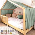 Produktbild: lilimaus Hausbett Himmel mit Gold Applikation [in 12 Farben] Betthimmel Hausbett aus 100% Baumwolle Musselin - Stoffhimmel für Hausbett Deko Mädchen & Jungen - Himmel für Hausbett Kinderbett Vorhang
